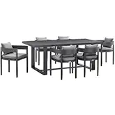Menorca Outdoor 7 PC Dining Set in Aluminum & Grey Fabric