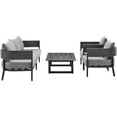 Menorca 4 Piece Outdoor Sofa Set in Dark Gray Aluminum & Gray Fabric