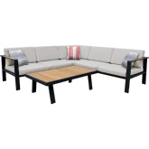 Nofi Outdoor Sectional Sofa Set in Gray & Teak with Taupe Fabric