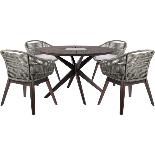 Oasis & Tutti Frutti Outdoor 5 Piece Dining Set in Eucalyptus, Gray Rope & Gray Fabric
