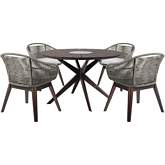 Oasis & Tutti Frutti Outdoor 5 Piece Dining Set in Eucalyptus, Gray Rope & Gray Fabric