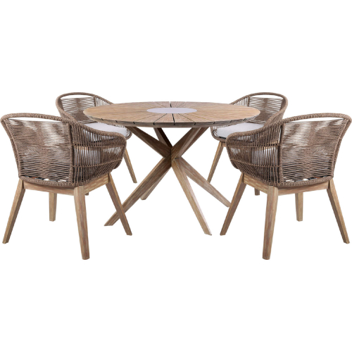 Oasis & Tutti Frutti Outdoor 5 Piece Dining Set in Eucalyptus, Truffle Rope & Gray Fabric