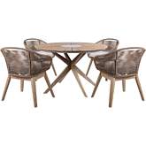 Oasis & Tutti Frutti Outdoor 5 Piece Dining Set in Eucalyptus, Truffle Rope & Gray Fabric