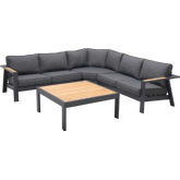 Palau 4 Piece Outdoor Sectional Set in Dark Grey Fabric & Teak