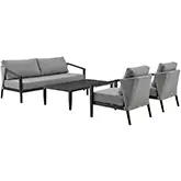 Palma Outdoor 4 PC Sofa Set in Aluminum & Wicker & Grey Fabric