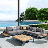 Polo 4 Piece Outdoor Sectional Sofa Set w/ Dark Grey Cushions & Accent Pillows