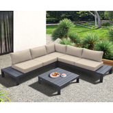 Razor Outdoor 4 Piece Sectional Sofa Set in Dark Grey Metal & Grey Fabric