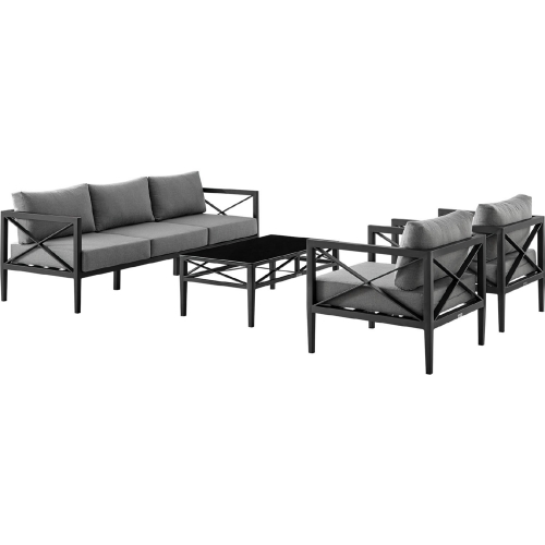 Sonoma Outdoor 4 PC Outdoor Sofa Set in Grey Metal & Grey Fabric