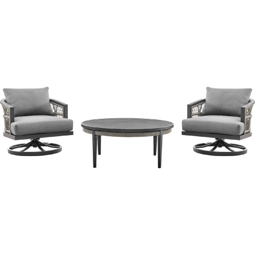 Zella Outdoor 3 Piece Swivel Seating Set in Aluminum, Light Gray Rope & Fabric