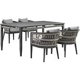 Zella Outdoor 5 Piece Dining Set in Aluminum, Light Gray Rope & Fabric