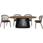 Pasadena Echo 5 Piece Oval Dining Set with Walnut, Black Oak & Black Leatherette