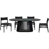 Pasadena Erie 5 Piece Oval Dining Set in Black Oak & Black Paper Cord