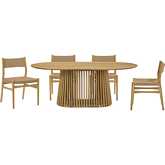 Pasadena Erie 5 Piece Oval Dining Set in Natural Oak Finish & Brown Paper Cord