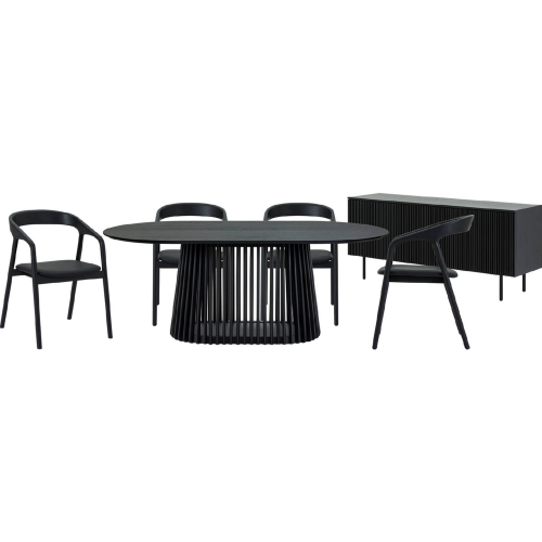 Pasadena Apache 6 Piece Oval Dining Set with Buffet in Black Oak & Black Leatherette