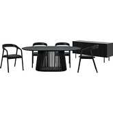 Pasadena Apache 6 Piece Oval Dining Set with Buffet in Black Oak & Black Leatherette