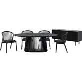 Pasadena Echo 6 Piece Oval Dining Set with Buffet in Black Oak & Black Leatherette