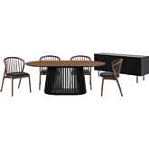 Pasadena Echo 6 Piece Oval Dining Set with Buffet in Black Oak, Walnut & Black Leatherette