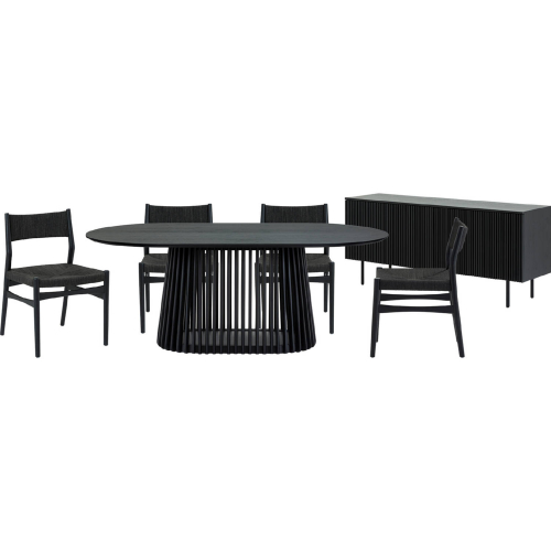 Pasadena Erie 6 Piece Oval Dining Set with Buffet in Black Oak & Black Paper Cord