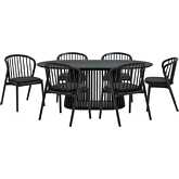 Pasadena Echo 7 Piece Oval Dining Set in Black Oak & Black Leatherette
