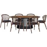 Pasadena Echo 7 Piece Oval Dining Set in Black Oak, Walnut & Black Leatherette