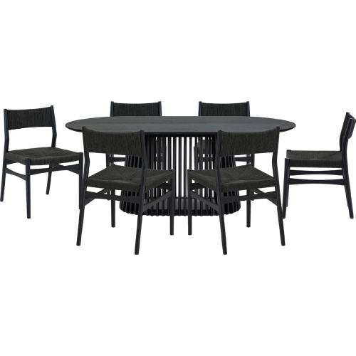 Pasadena Erie 7 Piece Oval Dining Set in Black Oak & Black Paper Cord