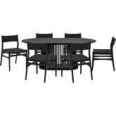 Pasadena Erie 7 Piece Oval Dining Set in Black Oak & Black Paper Cord