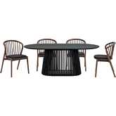 Pasadena Echo 5 Piece Oval Dining Set in Black Oak, Walnut & Black Leatherette