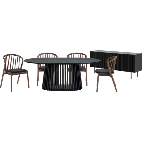 Pasadena Echo 6 Piece Oval Dining Set with Buffet in Black Oak, Walnut & Black Leatherette