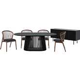 Pasadena Echo 6 Piece Oval Dining Set with Buffet in Black Oak, Walnut & Black Leatherette