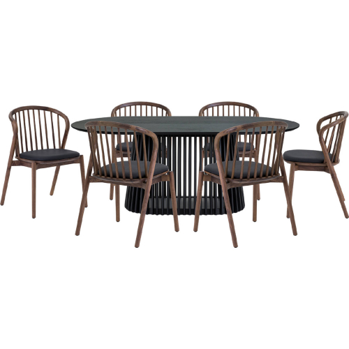 Pasadena Echo 7 Piece Oval Dining Set in Black Oak, Walnut & Black Leatherette