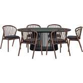 Pasadena Echo 7 Piece Oval Dining Set in Black Oak, Walnut & Black Leatherette