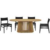Pasadena Erie 5 Piece Oval Dining Set in Natural Oak Finish & Black Paper Cord