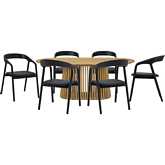 Pasadena Apache 7 Piece Oval Dining Set in Natural Oak, Black Oak & Black Leatherette