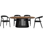 Pasadena Apache 5 Piece Oval Dining Set in Walnut, Black Oak & Black Leatherette