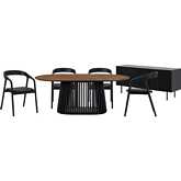 Pasadena Apache 6 Piece Oval Dining Set with Buffet in Walnut, Black Oak & Black Leatherette