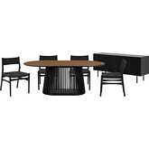 Pasadena Erie 6 Piece Oval Dining Set with Buffet in Walnut, Black Oak & Black Paper Cord