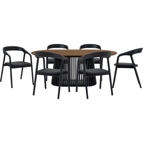 Pasadena Apache 7 Piece Oval Dining Set in Walnut, Black Oak & Black Leatherette