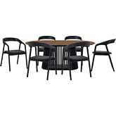 Pasadena Apache 7 Piece Oval Dining Set in Walnut, Black Oak & Black Leatherette