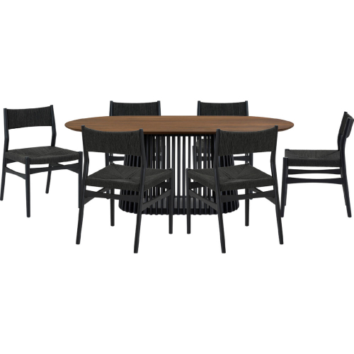 Pasadena Erie 7 Piece Oval Dining Set in Walnut, Black Oak & Black Paper Cord