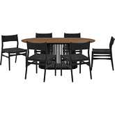 Pasadena Erie 7 Piece Oval Dining Set in Walnut, Black Oak & Black Paper Cord