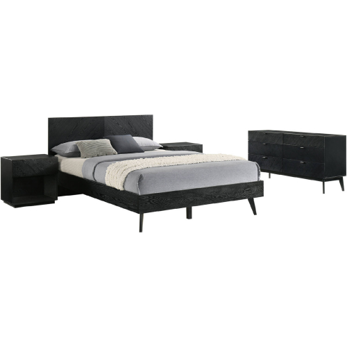 Petra 4 Piece Queen Bedroom Set in Black Finish Wood