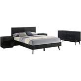 Petra 4 Piece Queen Bedroom Set in Black Finish Wood