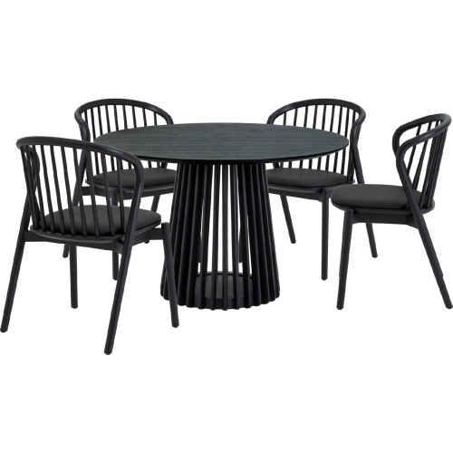 Pasadena Echo 5 Piece Round Dining Set in Black Oak & Black Leatherette