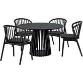Pasadena Echo 5 Piece Round Dining Set in Black Oak & Black Leatherette