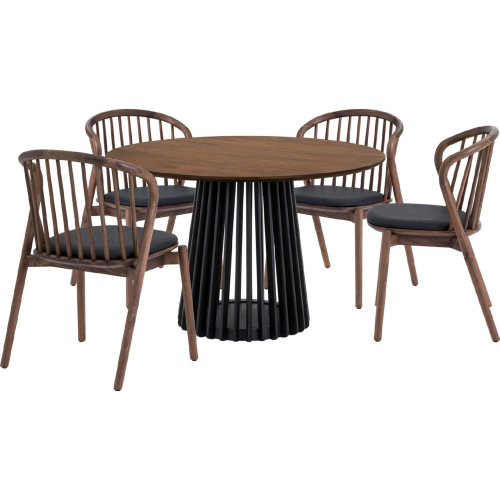 Pasadena Echo 5 Piece Round Dining Set Black Oak, Walnut & Black Leatherette