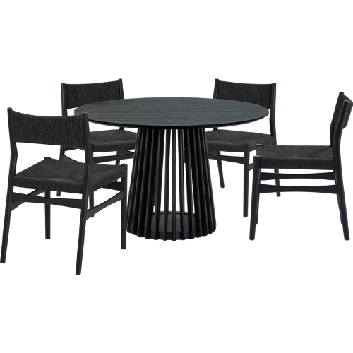 Pasadena Erie 5 Piece Round Dining Set in Black Oak & Black Paper Cord
