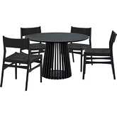 Pasadena Erie 5 Piece Round Dining Set in Black Oak & Black Paper Cord