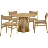 Pasadena Erie 5 Piece Round Dining Set in Natural Oak Finish & Brown Paper Cord