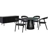Pasadena Apache 6 Piece Round Dining Set with Buffet in Black Oak & Black Leatherette