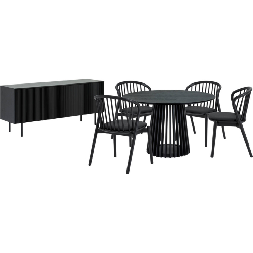 Pasadena Echo 6 Piece Round Dining Set with Buffet in Black Oak & Black Leatherette